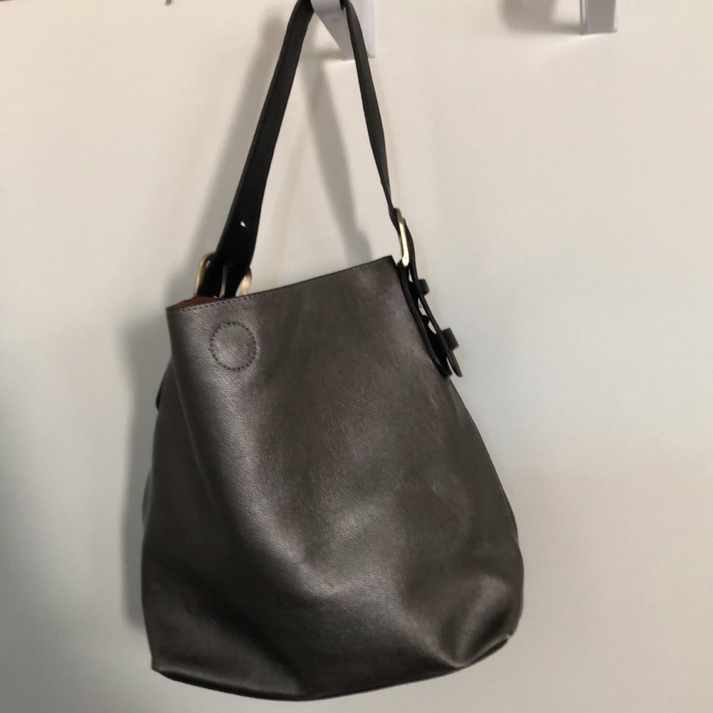 12” x  15” pewter shoulder bag x 15”wide on bottom